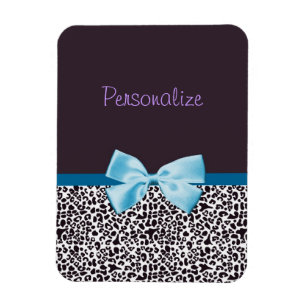 Trendy Leopard Print and Blue Ribbon With Name Magnet