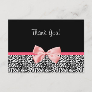 Trendy Leopard Print and Pink Ribbon Thank You Card