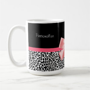 Trendy Leopard Print and Pink Ribbon With Name Coffee Mug