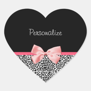 Trendy Leopard Print and Pink Ribbon With Name Heart Sticker