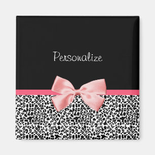 Trendy Leopard Print and Pink Ribbon With Name Magnet