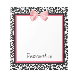 Trendy Leopard Print and Pink Ribbon With Name Notepad