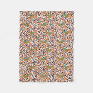 Trendy leopard print, birds of Paradise, orange Fleece Blanket