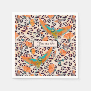 Trendy leopard print, birds of Paradise, orange Napkin