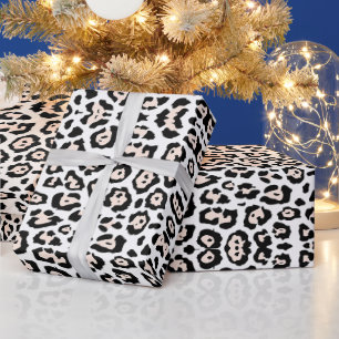 Trendy leopard print black blush pink white girly wrapping paper