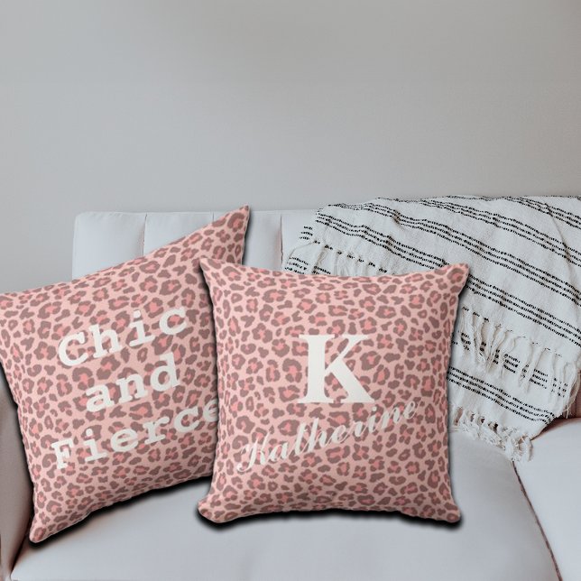 Trendy Leopard Print Custom Monogram & Name Throw Cushion (Creator Uploaded)