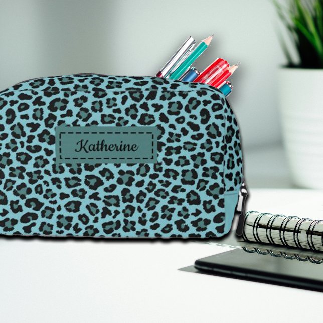 Trendy Leopard Print Custom Name Cosmetic Toiletry Dopp Kit (Creator Uploaded)