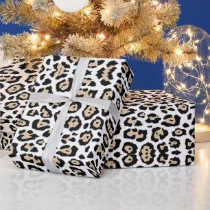 trendy leopard print pattern black beige and white wrapping paper