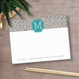 Trendy Leopard Print Pattern with Aqua Monogram Post-it Notes