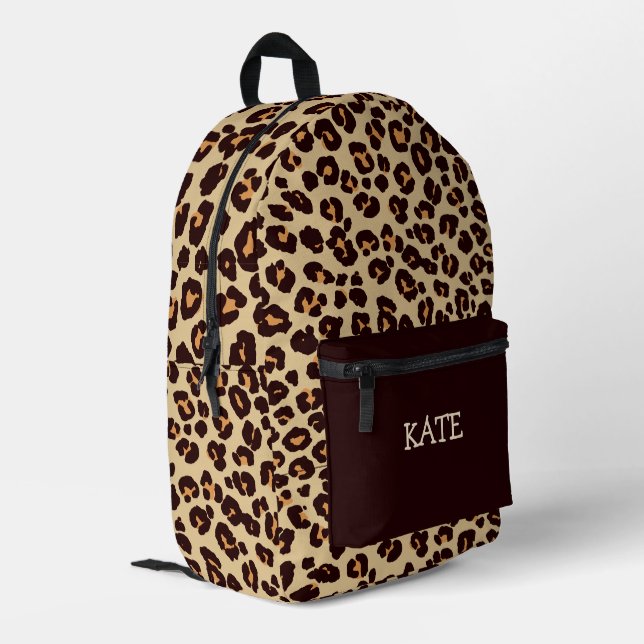 Trendy Leopard Print Personalised Name Monogram Printed Backpack (Back Corner Left)