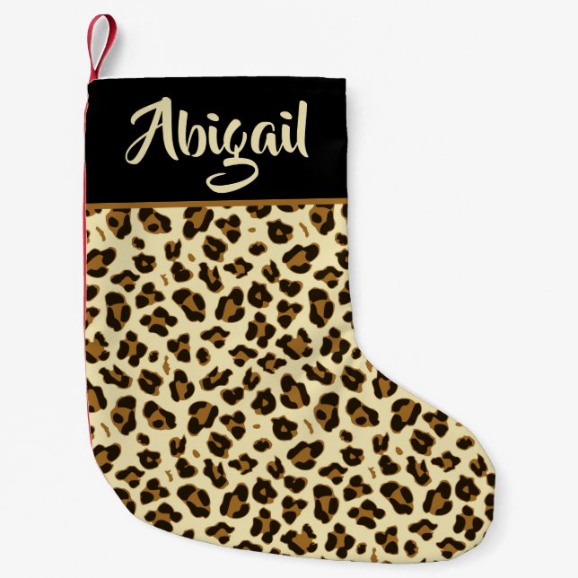 Trendy Leopard Print - Personalised Small Christmas Stocking (Front)