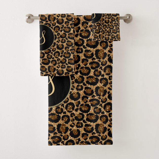 Trendy leopard print with glitters bath towel set (Insitu)