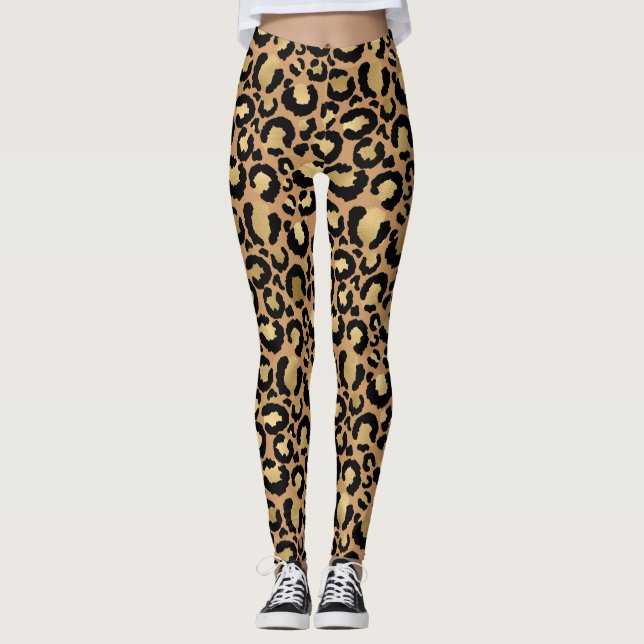 Trendy leopard print with gold foil leggings (Front)