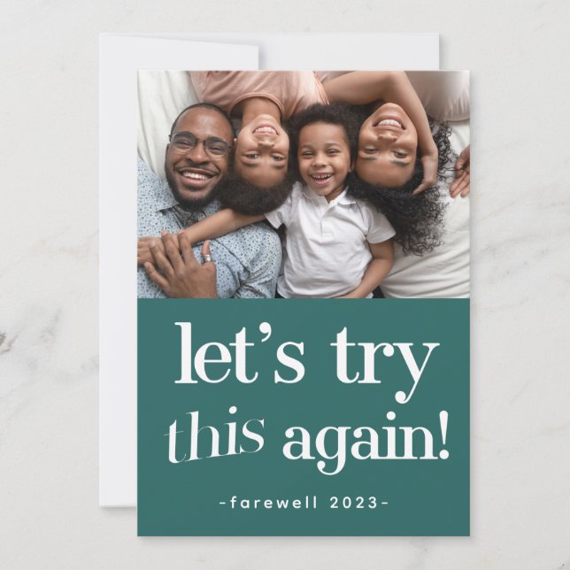 Trendy "Let's Try This Again" Green Holiday Photo Card (Front)