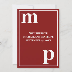 Trendy Letters Monogram Garnet Red Save the Date Invitation