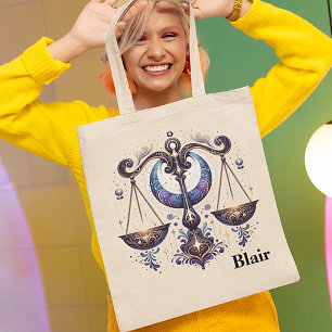 Trendy Libra Watercolor Zodiac Design Tote Bag