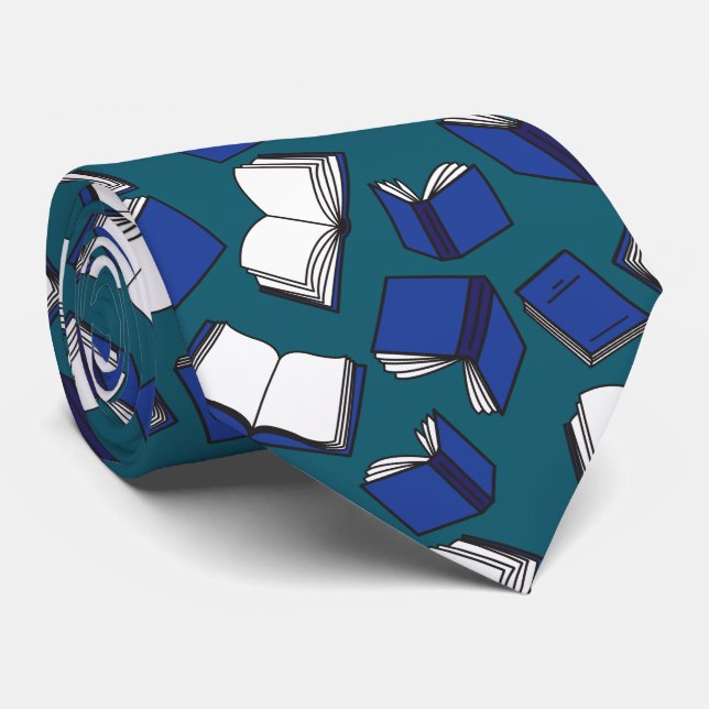 Trendy Librarian Book Lover and Writer Blue Books Tie (Rolled)