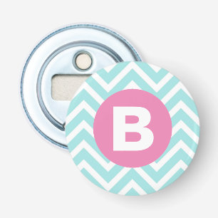 Trendy Light Blue Chevron Pink Monogram Bottle Opener