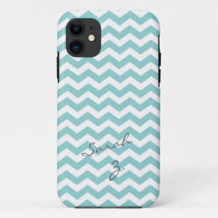 Trendy light blue chevron zigzag with name iPhone 11 case