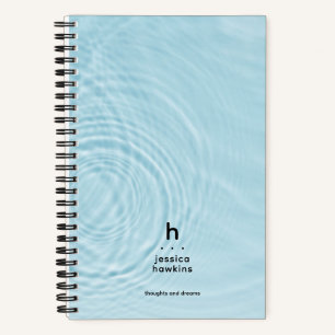 Trendy Light Blue Water Ripples Modern Monogram Notebook