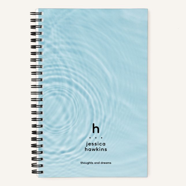 Trendy Light Blue Water Ripples Modern Monogram Notebook (Front)