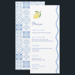 Trendy Light Blue Wavy Edge Lemons Wedding Shower  Menu<br><div class="desc">This menu design is part of a new collection based on my popular "Amalfi" lemon invitations range. The invite is pared down, featuring a wavy border, a simple single lemon with leaves and a blue and white hand painted tile reverse. Where the word "menu" is, you can have the guest...</div>