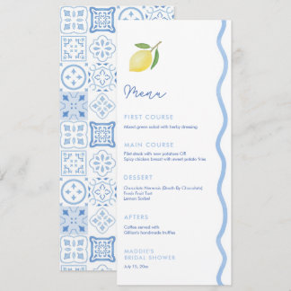 Trendy Light Blue Wavy Edge Lemons Wedding Shower  Menu