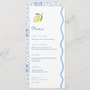 Trendy Light Blue Wavy Edge Lemons Wedding Shower  Menu