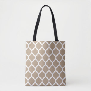 Trendy Light Cream Moroccan quatrefoil Pattern Tote Bag