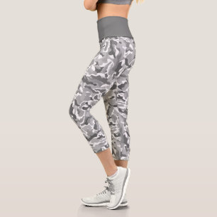 Trendy Light Gray Camouflage Pattern Capri Leggings