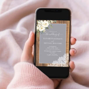 Trendy Light Grey Rustic Wood Script Photo Wedding Invitation