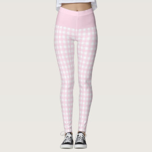 Trendy Light Pink and White Check Gingham Pattern Leggings