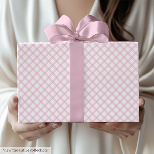 Trendy Light Pink & White Plaid Birthday Gift Wrap