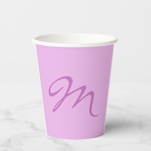 Trendy Lilac Orchid Colour Monogram Initial Letter Paper Cups (Front)