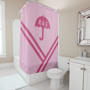 Trendy Lilac Pink Stripes Umbrella Initials Shower Curtain