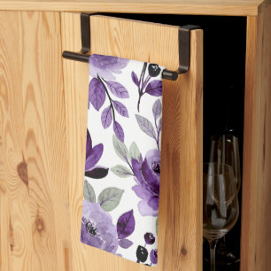 Trendy Lilac Purple Floral Pattern Tea Towel