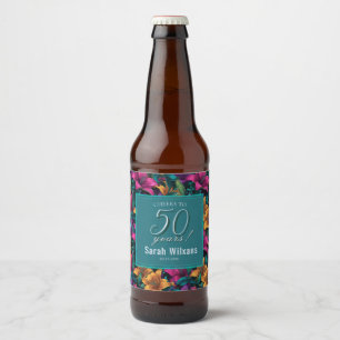 Trendy Lilies Themed Women Birthday Beer Bottle Label