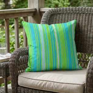 Trendy Lime Green Aqua Turquoise Stripes Pattern Cushion