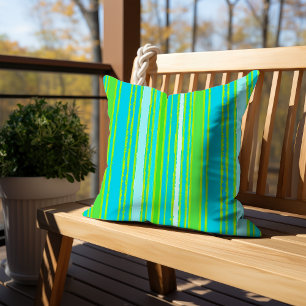 Trendy Lime Green Aqua Turquoise Stripes Pattern Cushion