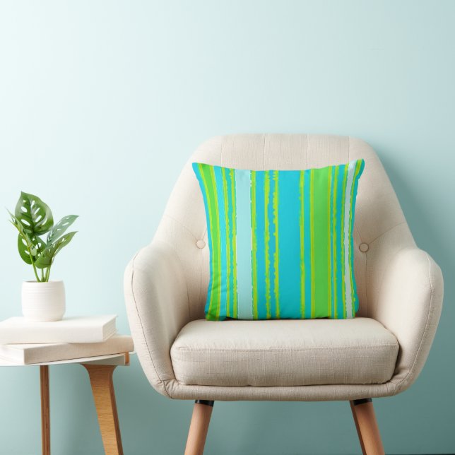 Trendy Lime Green Aqua Turquoise Stripes Pattern Cushion (Chair)