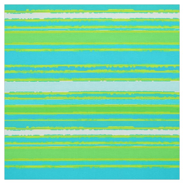 Trendy Lime Green Aqua Turquoise Stripes Pattern Fabric (Swatch)