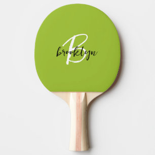 Trendy Lime Green Black White Script Monogram  Ping Pong Paddle