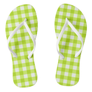 Trendy Lime Green Gingham Checked Pattern Thongs