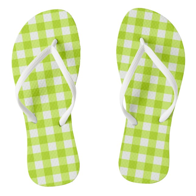 Trendy Lime Green Gingham Checked Pattern Thongs (Footbed)