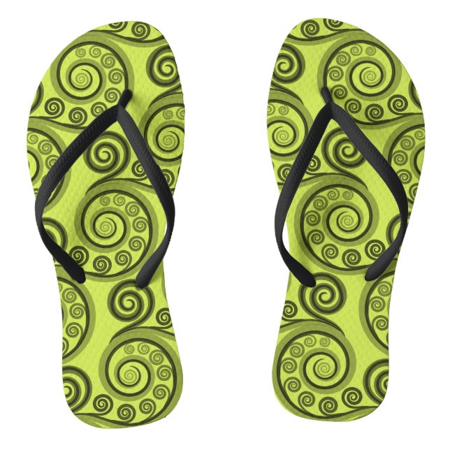 Trendy Lime-Green koru Fern Leaves Thongs (Footbed)