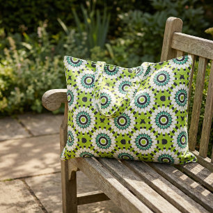 Trendy Lime Green White & Black Geometric Pattern Fabric