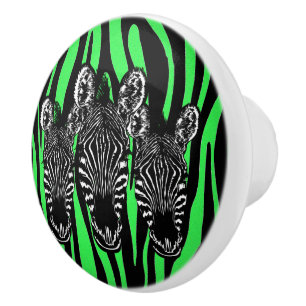 Trendy Lime Zebra Herd on Zebra Print Ceramic Knob