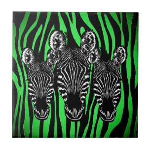 Trendy Lime Zebra  Herd on Zebra Print Ceramic Tile