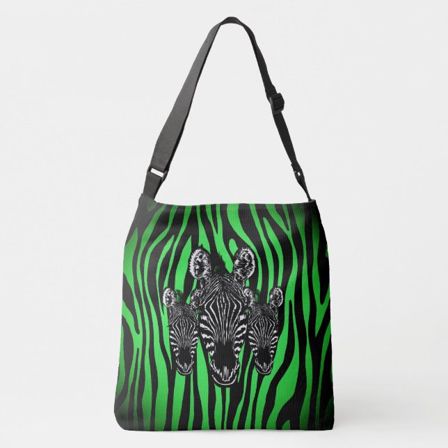 Trendy Lime Zebra  Herd on Zebra Print Crossbody Bag (Back)