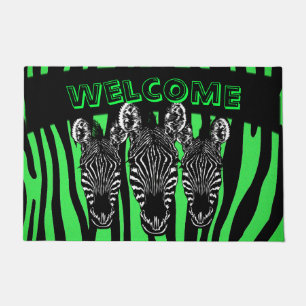 Trendy Lime Zebra  Herd on Zebra Print Doormat